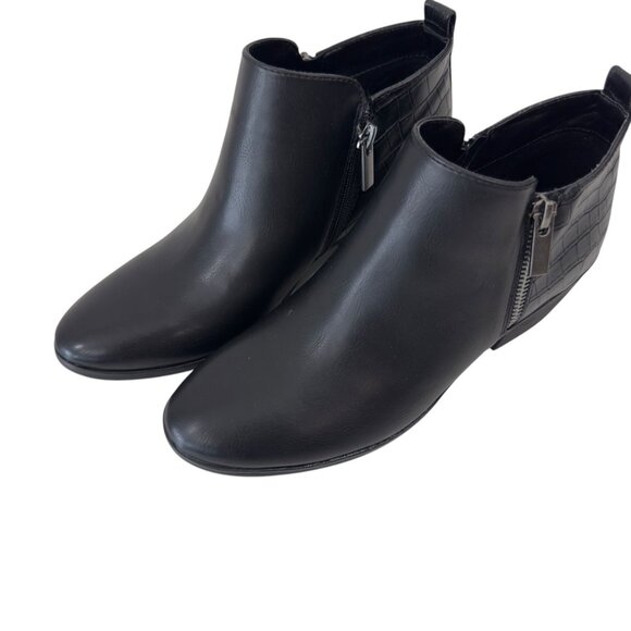 Eva &Zoe Women SZ 7.5 Black Faux Leather & Croc Embossed Ankle Booties - Picture 11 of 12